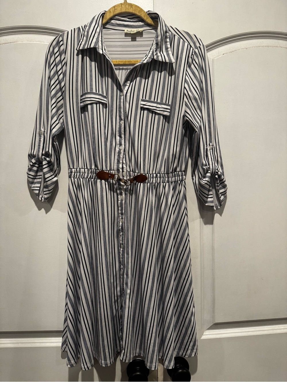 Indigo Rose Striped Shirt Dress Belted Midi Dress